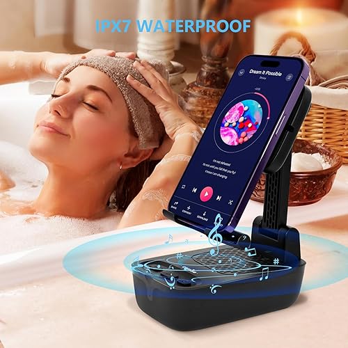 Miniatura 4 de comiso Soporte impermeable IPX7 para teléfono celular con altavoz Bluetooth inalámbrico, altavoz de teléfono de ducha de diseño antideslizante con