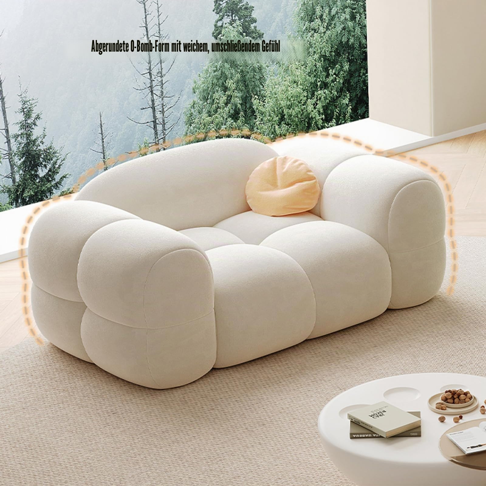 Boucle Cloud-Sofa, bequem, tiefer Sitz, Sherpa-Sofa für kleine Räume, Beige, Marshmallow-Sofa für Schlafzimmer, Wohnung und Büro, 1, 2,1 m