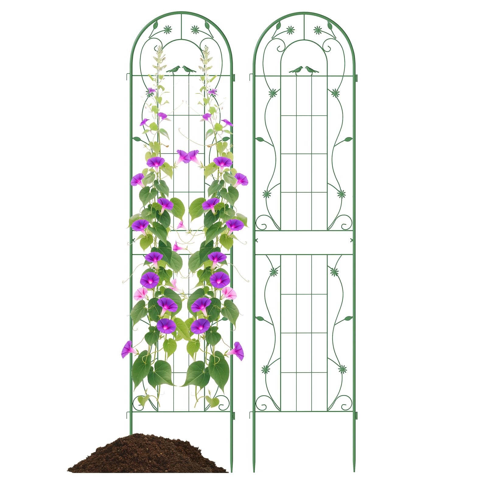 TANGZON 2/4 Pack Metal Garden Trellis, 180x50 cm/220x50 cm Wire Lattice Panel for Support, 2-in-1 Retro Style Cucumber Trellis, Decorative Plant Support Stand for Rose Ivy (Only Green, 220x50 cm, 2)