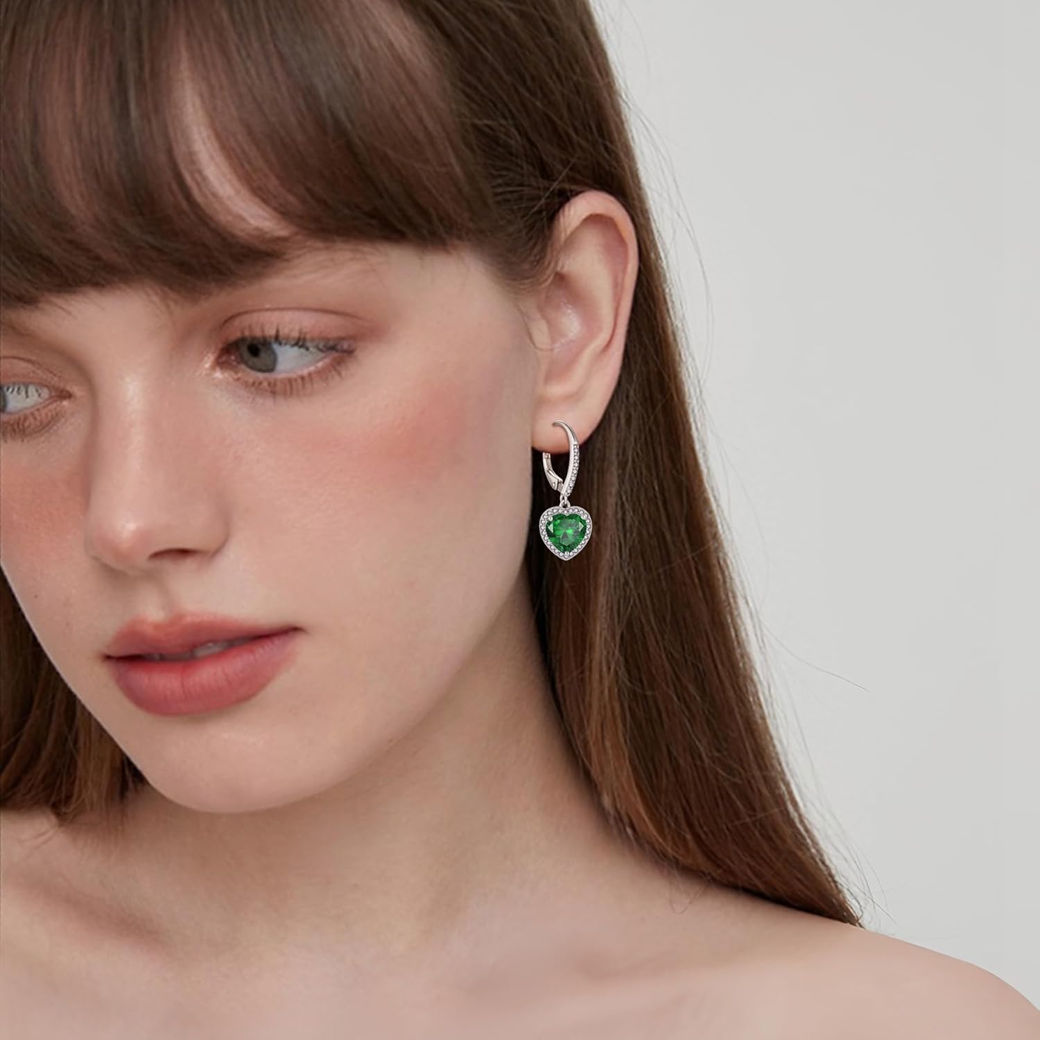 FJ Heart Dangle Drop Earrings 925 Sterling Silver Halo Leverback Earrings Birthstone Jewelry for Women - Image 2