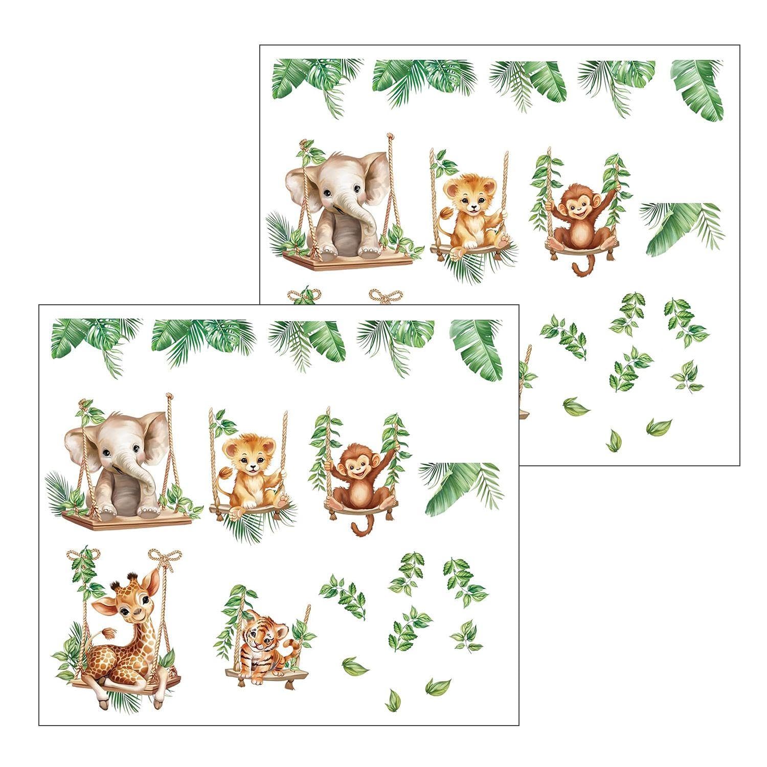 XMNIVATE 2 Sets Of Animal Swing Wall Stickers, Cute Jungle Patterns, Children'S Room Decoration Stickers, Suitable For Room Beautification, Fun Decoration.
