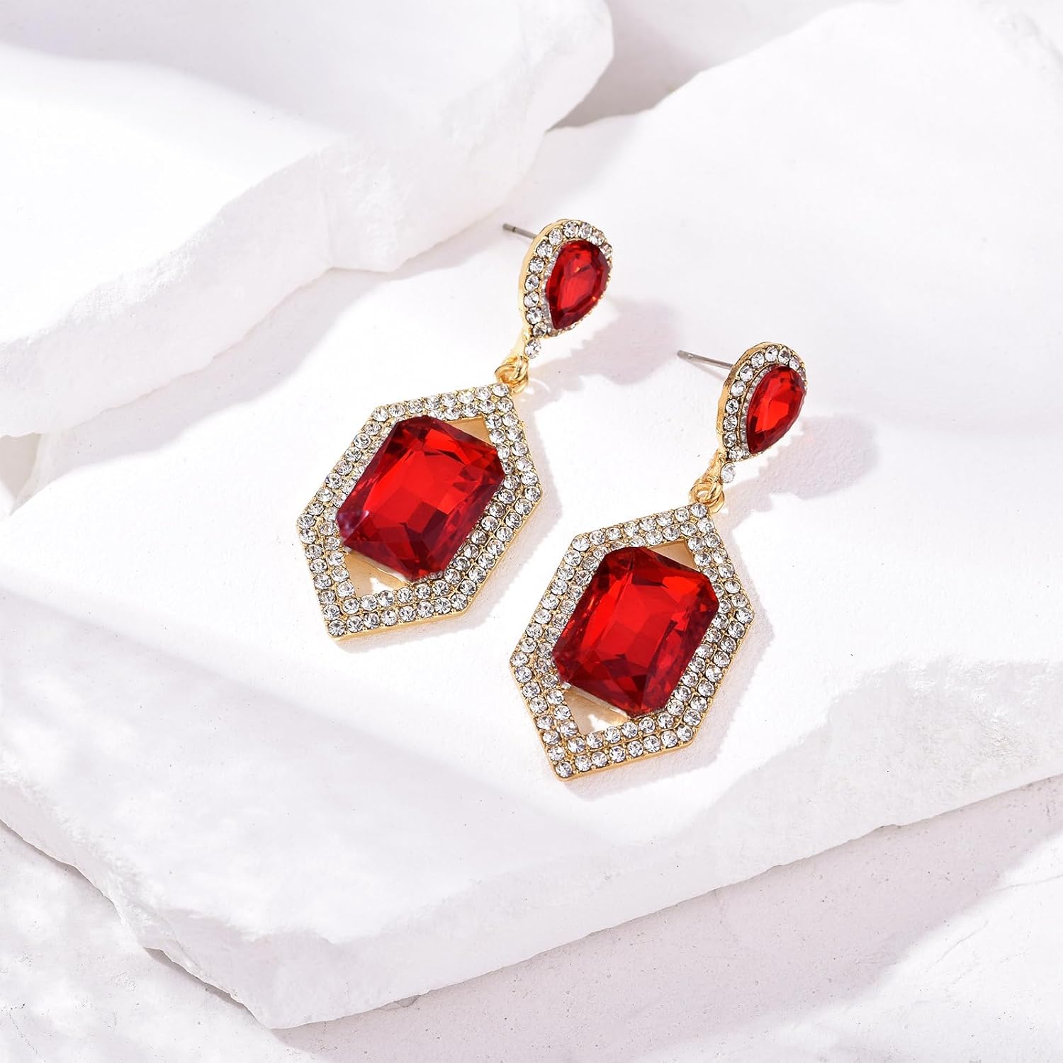 Vintage Rhinestone Statement Earrings Retro Geometric Earrings Crystal Drop Dangle Earrings for Women - Image 6