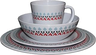 OLPRO Melamine Dinnerware Set, Camping/Picnic/Barbecue Dinner Set Plastic Melamine Witley Outdoor Patterned Camping Set. Perfect for Outdoor al Fresco Dining (16 Piece)