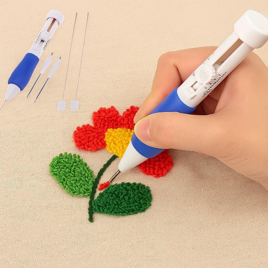 SANKESHWAR TAJ Punch Needle Set for Embroidery, 3 Sizes Punch Kit with Threader & Embroidery Pen, Sewing Craft Tools for Craft, Blue - Easy to Use - DIY-picture-27