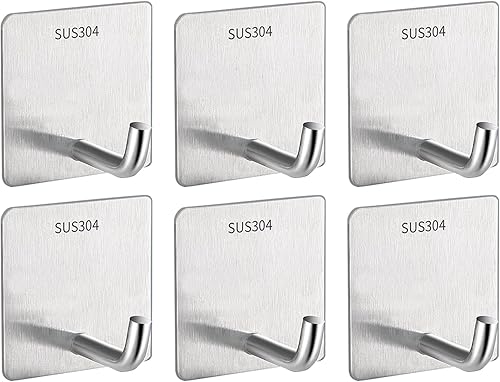 Ganchos adhesivos resistentes, ganchos de pared para colgar, ganchos de bata de acero inoxidable impermeables para cocina, baño, hogar, con 6+2 (2
