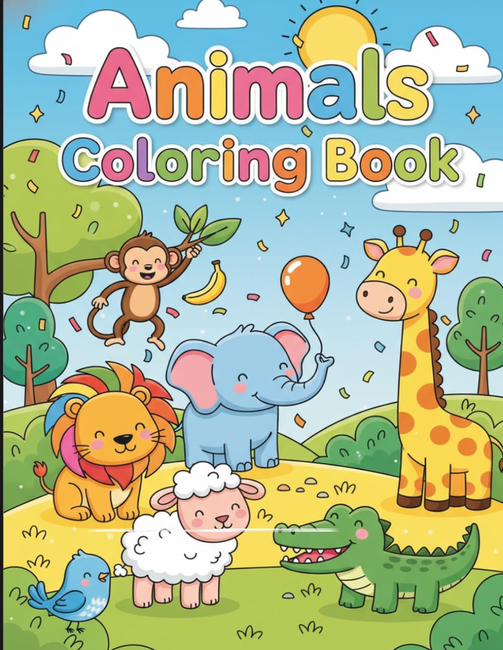 Cute Animal Coloring Book for Kids Ages 4-8: 50 Fun and Easy Coloring Pages Featuring Cute Jungle, Farm, Ocean, and Baby Animals for Boys, Girls, ... and Beginners (Kids Coloring Book)