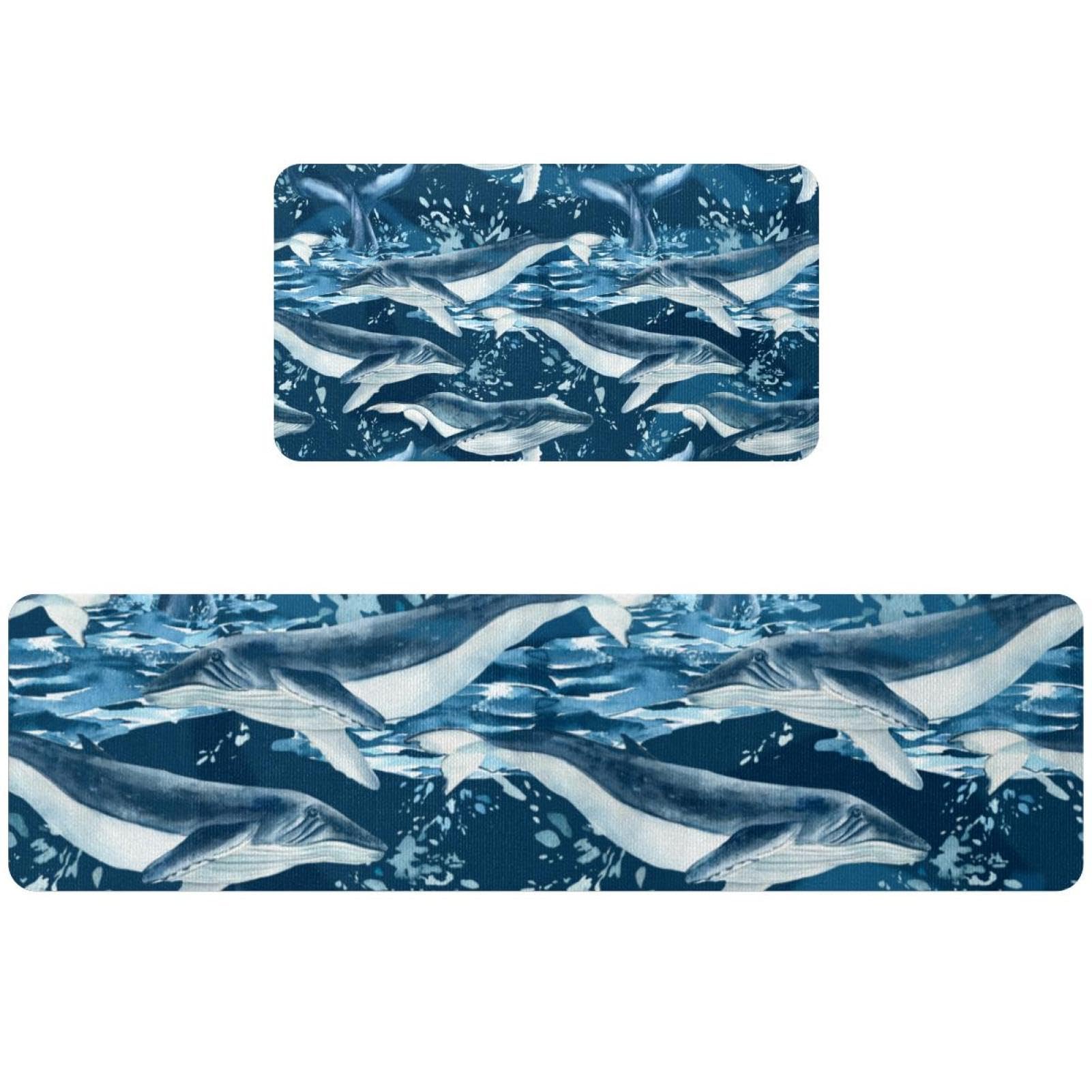 Tapete de cocina de ballena azul para pasillo y cuarto de lavado, set de 2 alfombras