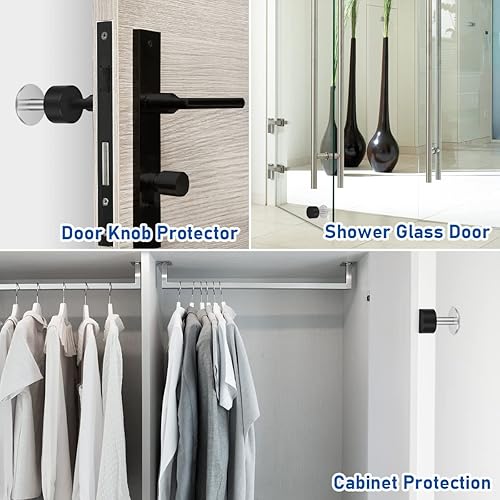 Miniatura 6 de KOLAKO Topes de puerta para la parte inferior de la puerta, tope de puerta autoadhesivo, color negro, resistente, cilíndrico, para piso, protector