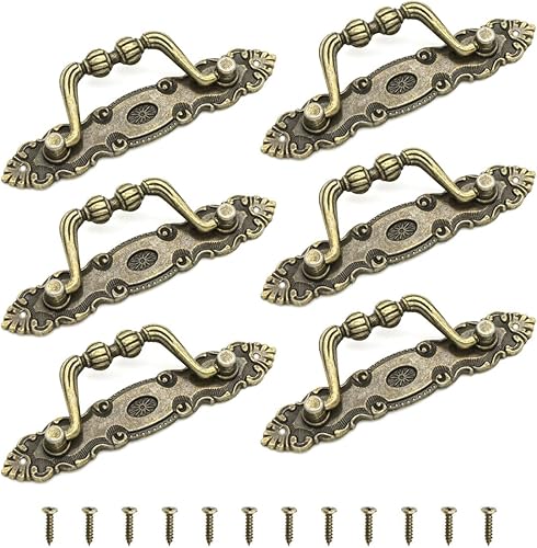 Asamuyu 6 tiradores de bronce para cajón, manijas decorativas vintage, manija de gabinete para aparador, herrajes para muebles