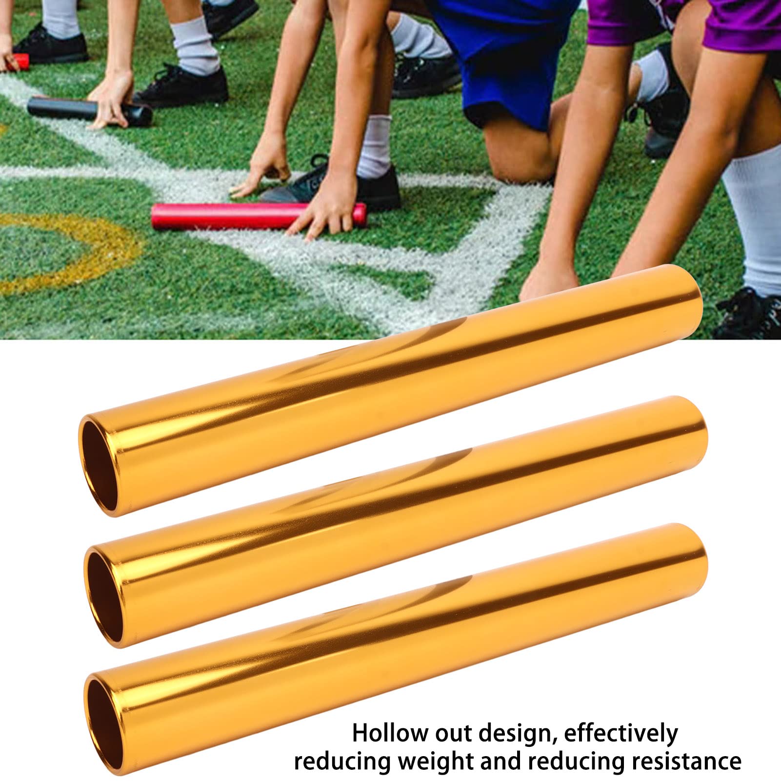 Bâton de Relais D'athlétisme en Aluminium 3PCS, Équipement de Course Sportive, Taille Raisonnable, Design Creux, pour Les Courses de Plein Air(Or)