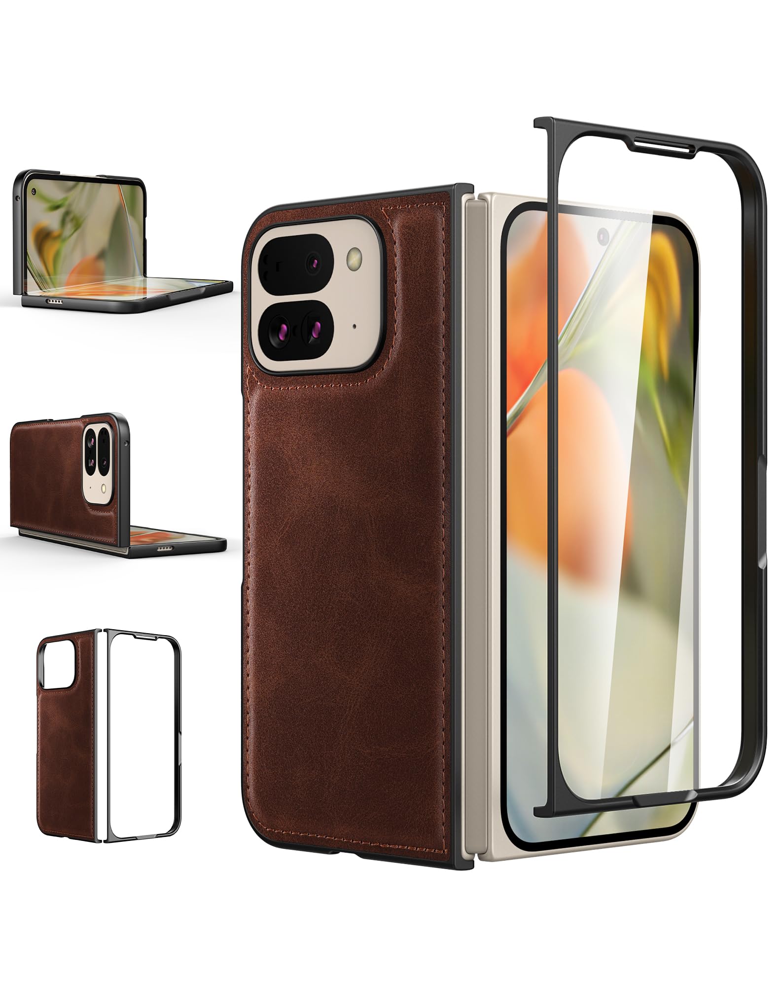 Photo 1 of Foluu for Google Pixel 9 Pro Fold Case, with Front Built-in Screen Protector, PU Leather + Hard PC Shell Ultra Thin Slim Durable Protective Phone Case Cover for Google Pixel 9 Pro Fold 2024 (Brown)