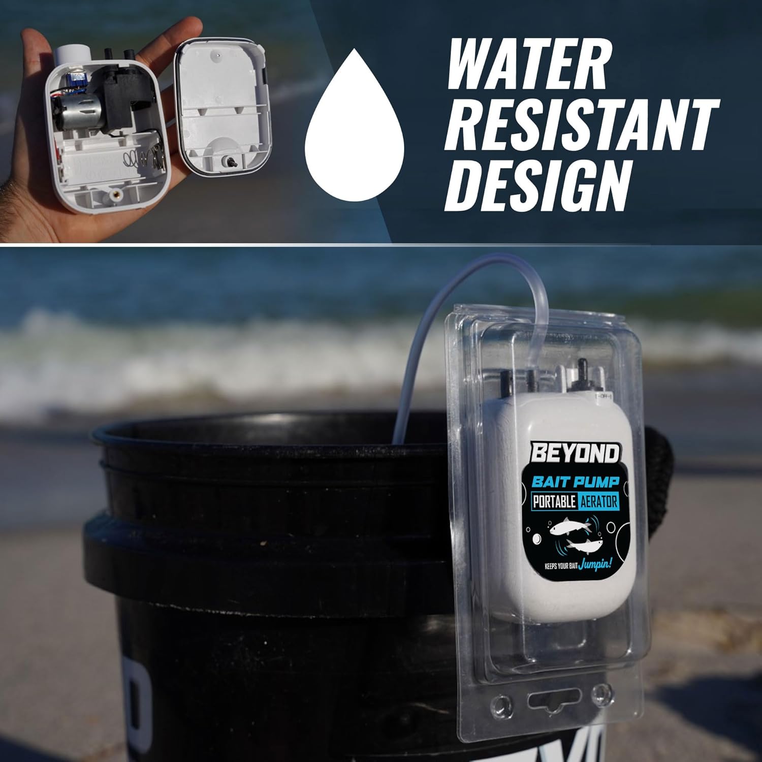 White Portable Live Bait Aerator with XL Air Stone