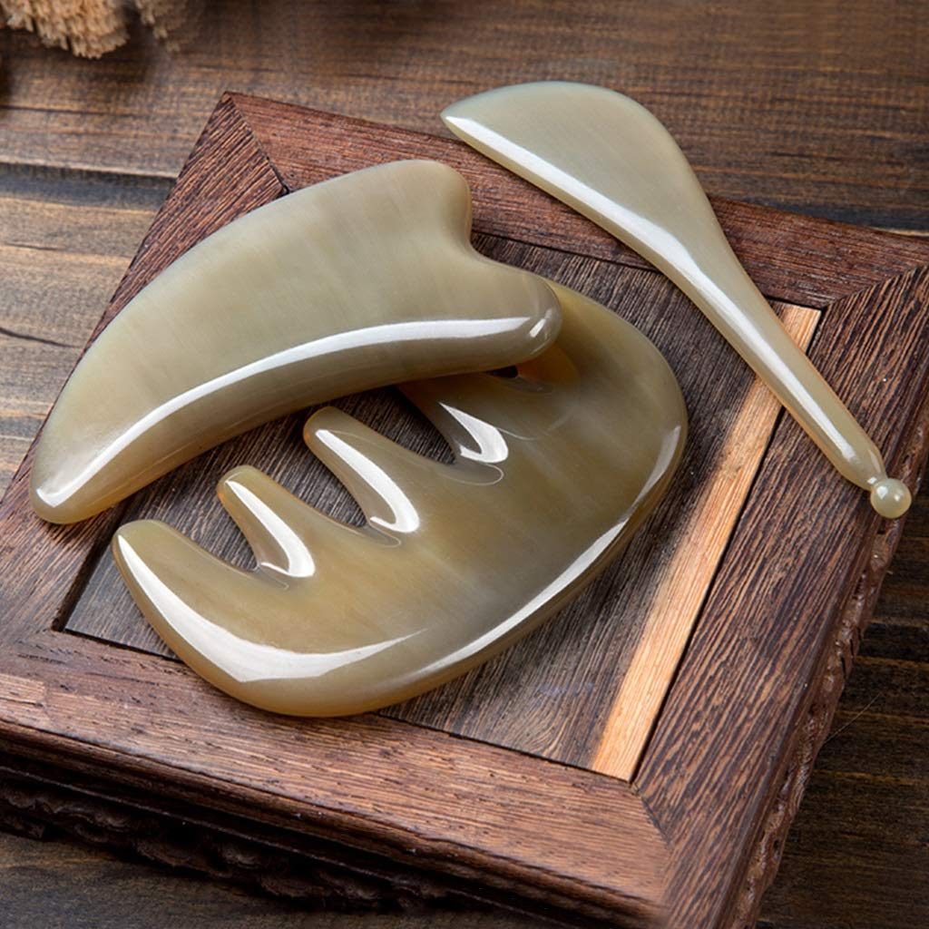 YXCKG Herramientas de Cuerno de Buey Gua Sha, Set de Masaje Facial Gua Sha, Herramientas de Masaje para la Cabeza,Elimine la Fatiga Antiarrugas para la Herramienta de Cuidado de la Piel de los Ojos