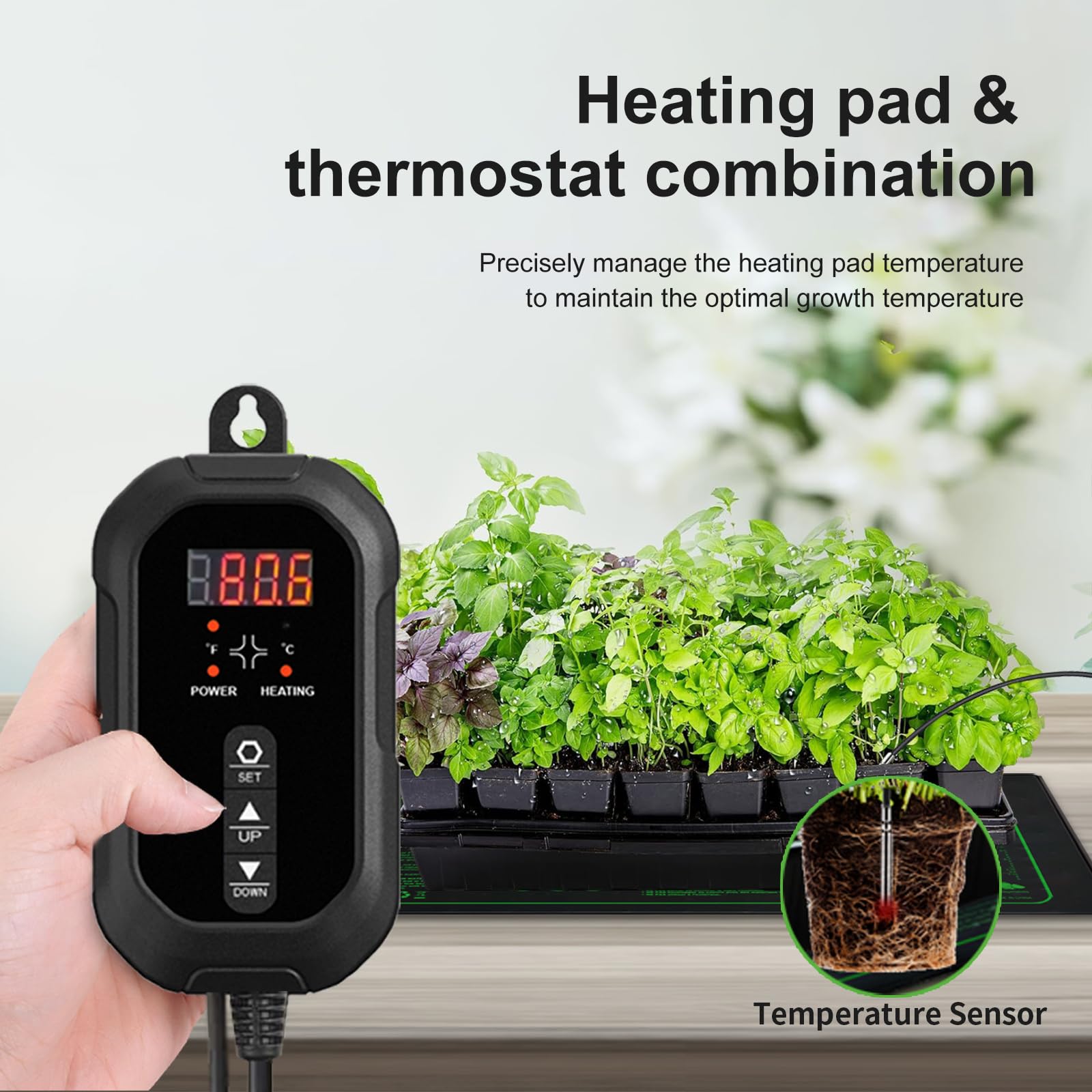 Tapis chauffant pour semis de 50,8 x 25,4 cm avec thermostat numérique, certifié ETL et durable, tapis chauffant hydroponique chaud pour germination, jardinage intérieur, brassage et serres