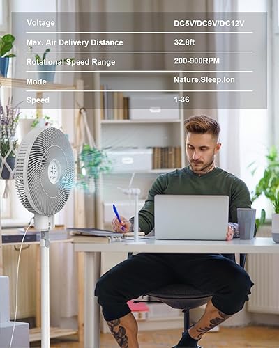 Miniatura 8 de EVYON Ventilador de pie de 12.8 pulgadas, ventilador silencioso de 15 db para dormitorio, ventilador plegable con control remoto, motor de CC de