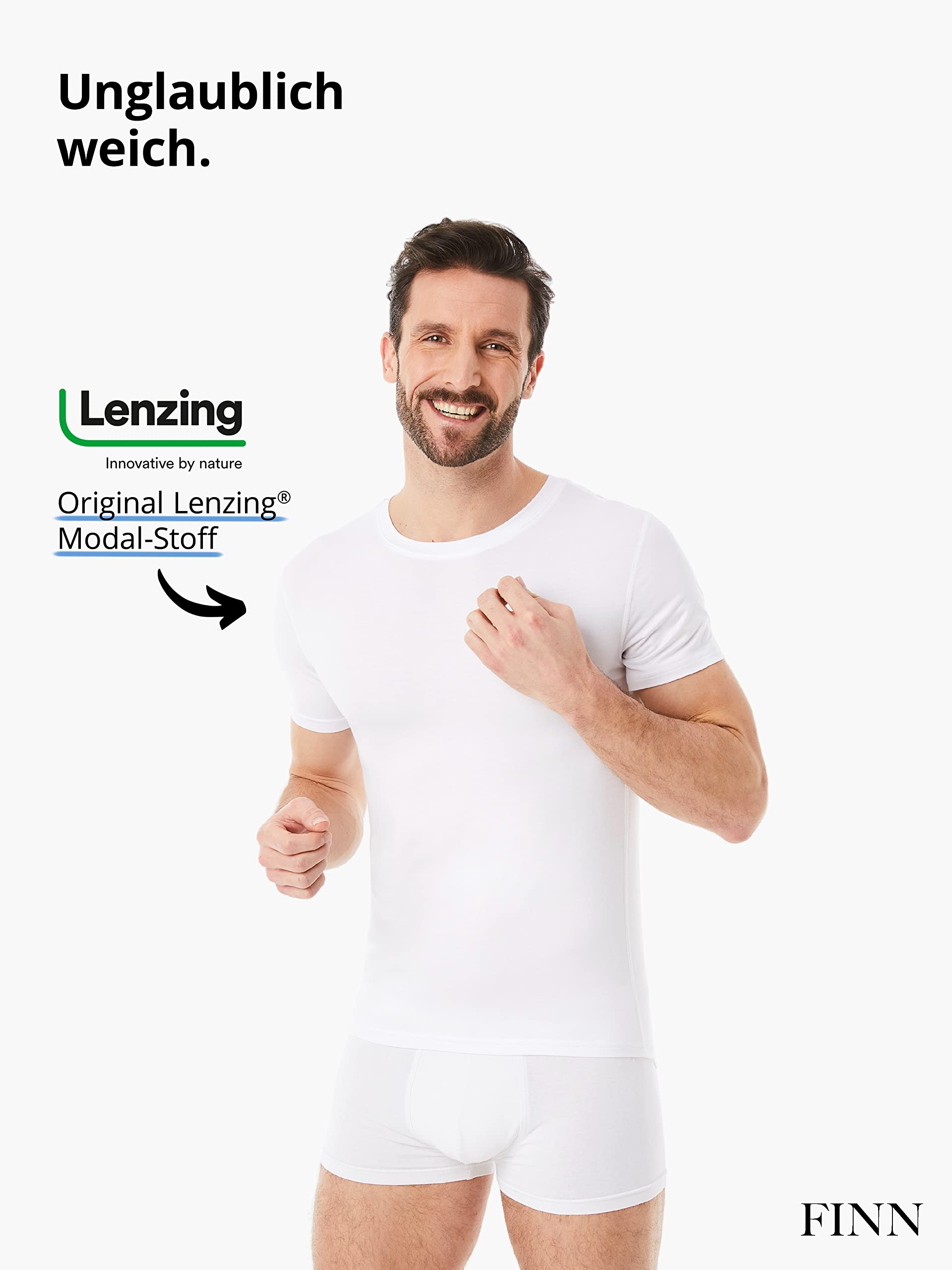 FINN Podkoszulek biznesowy męski z krótkim rękawem z okrągłym dekoltem - podkoszulek męski z oryginalnego materiału Lenzing® Modal - idealny t-shirt pod koszulę i garnitur