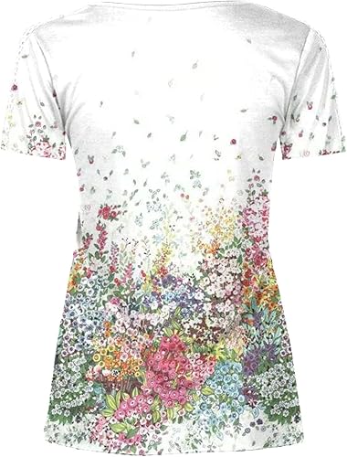 Miniatura 5 de SMIDOW Womens Tunic Tops Trendy Vintage Boho Shirts Short Sleeve Notch v Neck t-Shirt 2023 Casual Summer Blouse Empire Waist