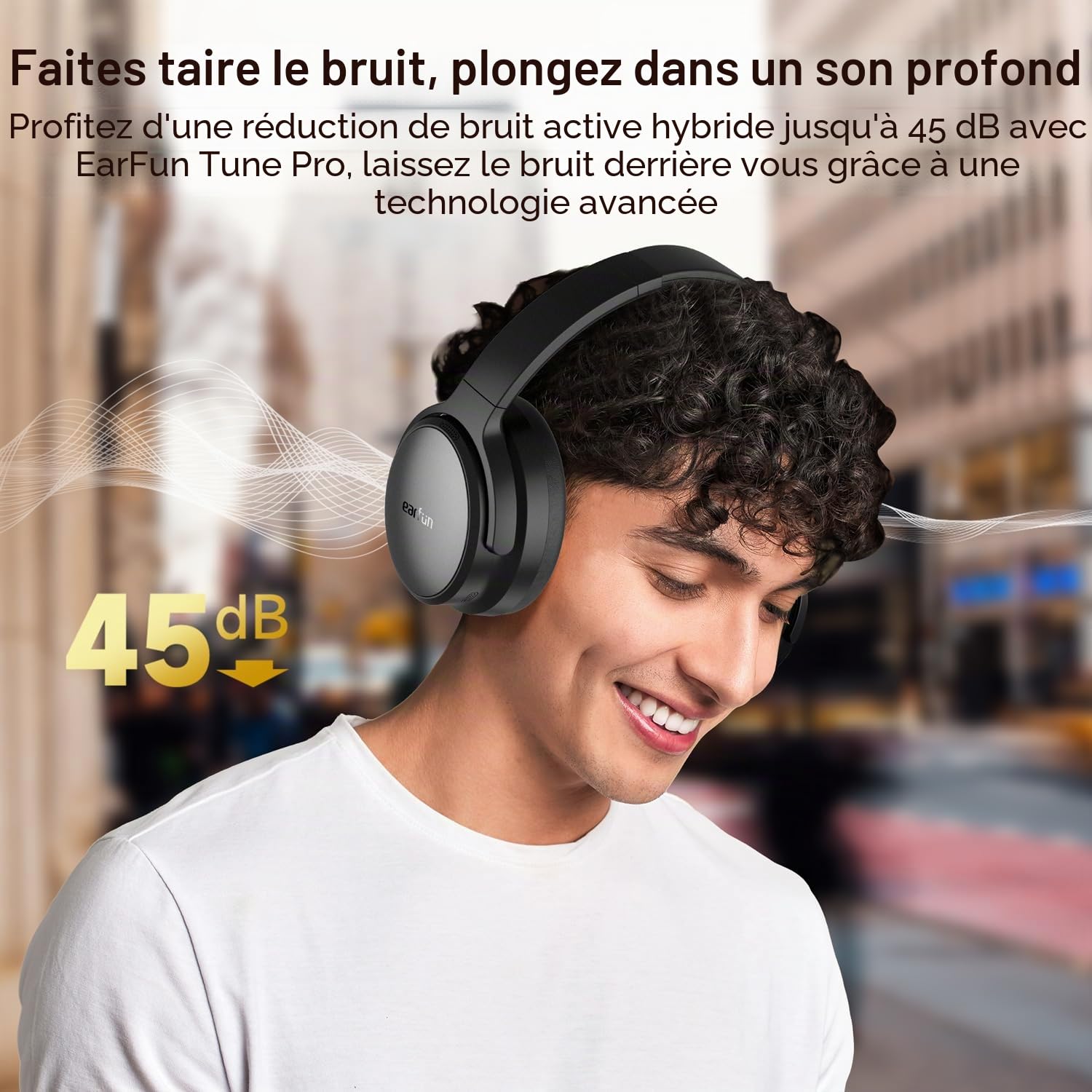 EarFun Tune Pro Casque Bluetooth sans Fil, Casque Réduction Active de Bruit | Hi-Res Audio, Double Haut-Parleur, Autonomie 120 H, Basses Profondes, Bluetooth 5.4, Personnalisation Via App, Noir
