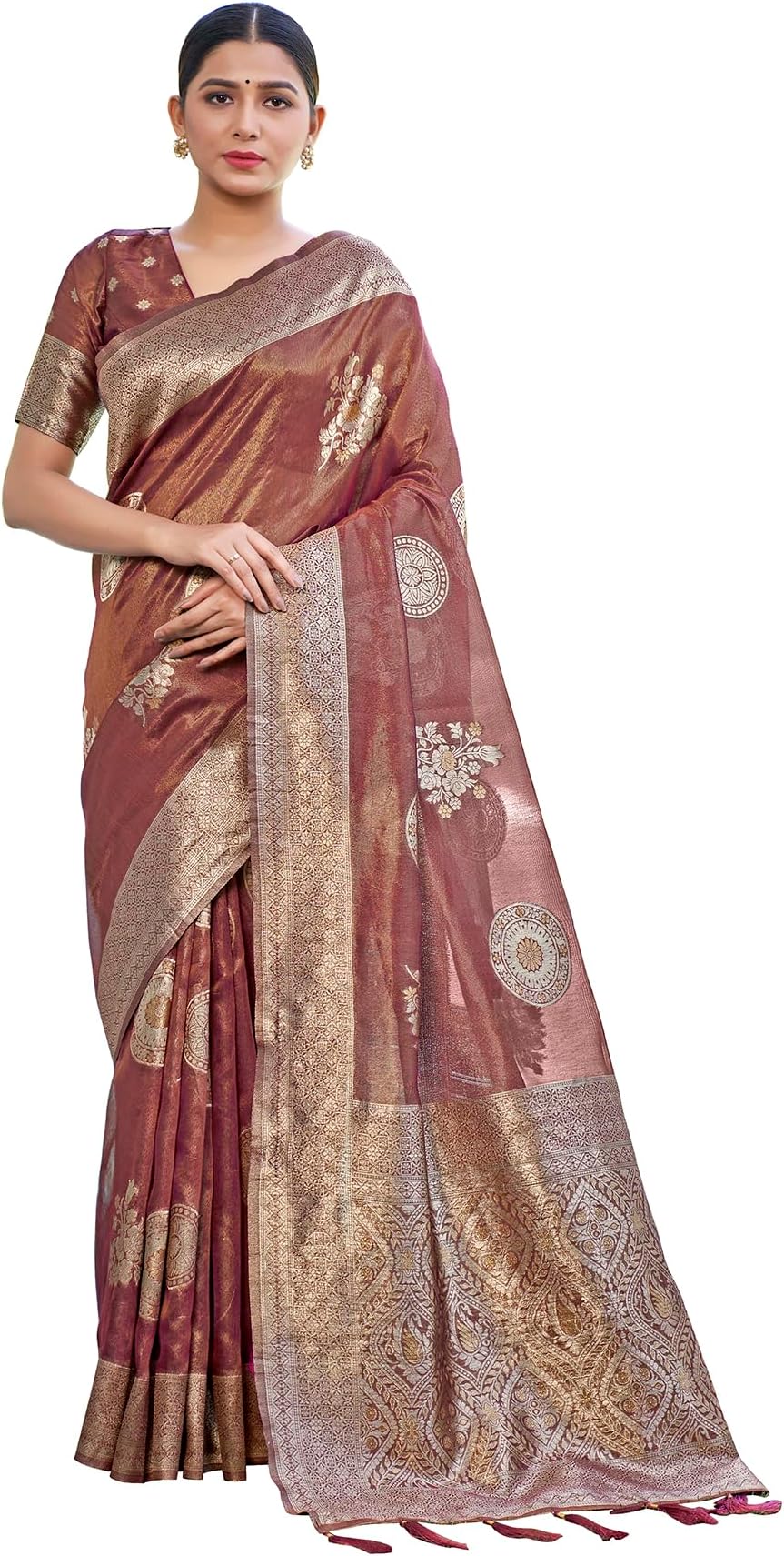 Monjolika Fashion Women's Simar Silk Zari Woven Saree Unstiiched Blouse Piece (MNJ-6900 Color)