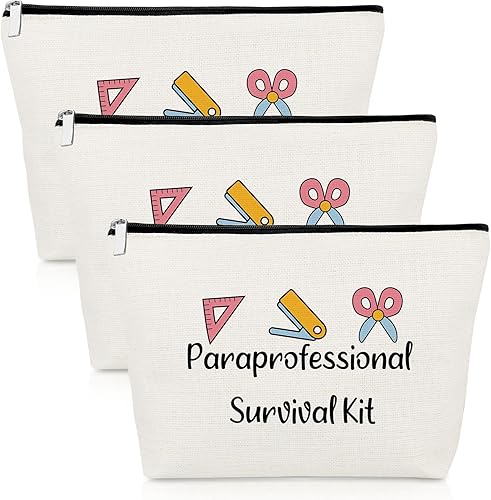 Paraprofessional - Paquete de 3 bolsas de maquillaje para regalo de agradecimiento para paraeducador, profesor, asistente de viaje, bolsa de