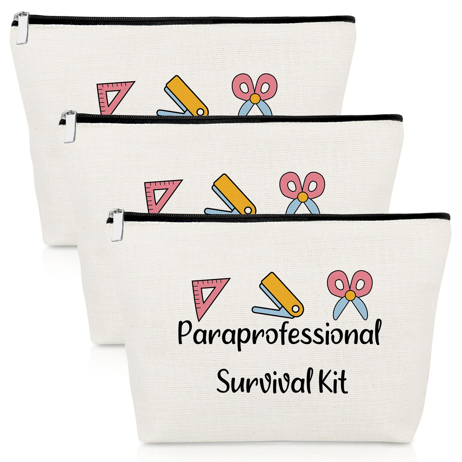 Paraprofessional Appreciation Gift 3 Pack Makeup Bag Para Thank You Gift for Paraeducator Teacher Assistant Travel Cosmetic Pouch Paraprofessional