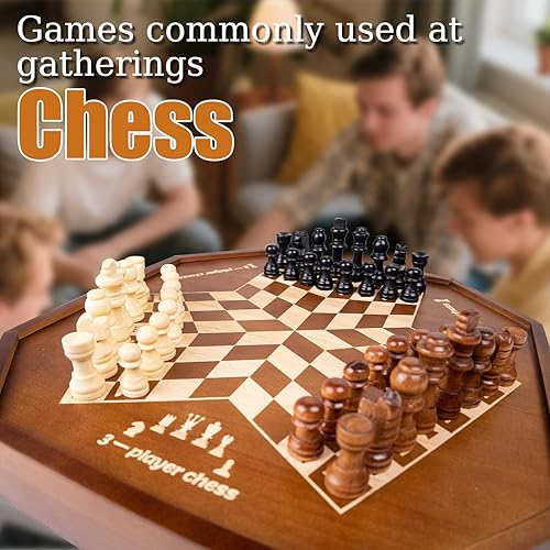 Miniatura 5 de Juego de mesa de ajedrez de madera para 3 o 4 jugadores, juego de ajedrez, juego IQ, un tablero de ajedrez con posiciones marcadas de piezas de