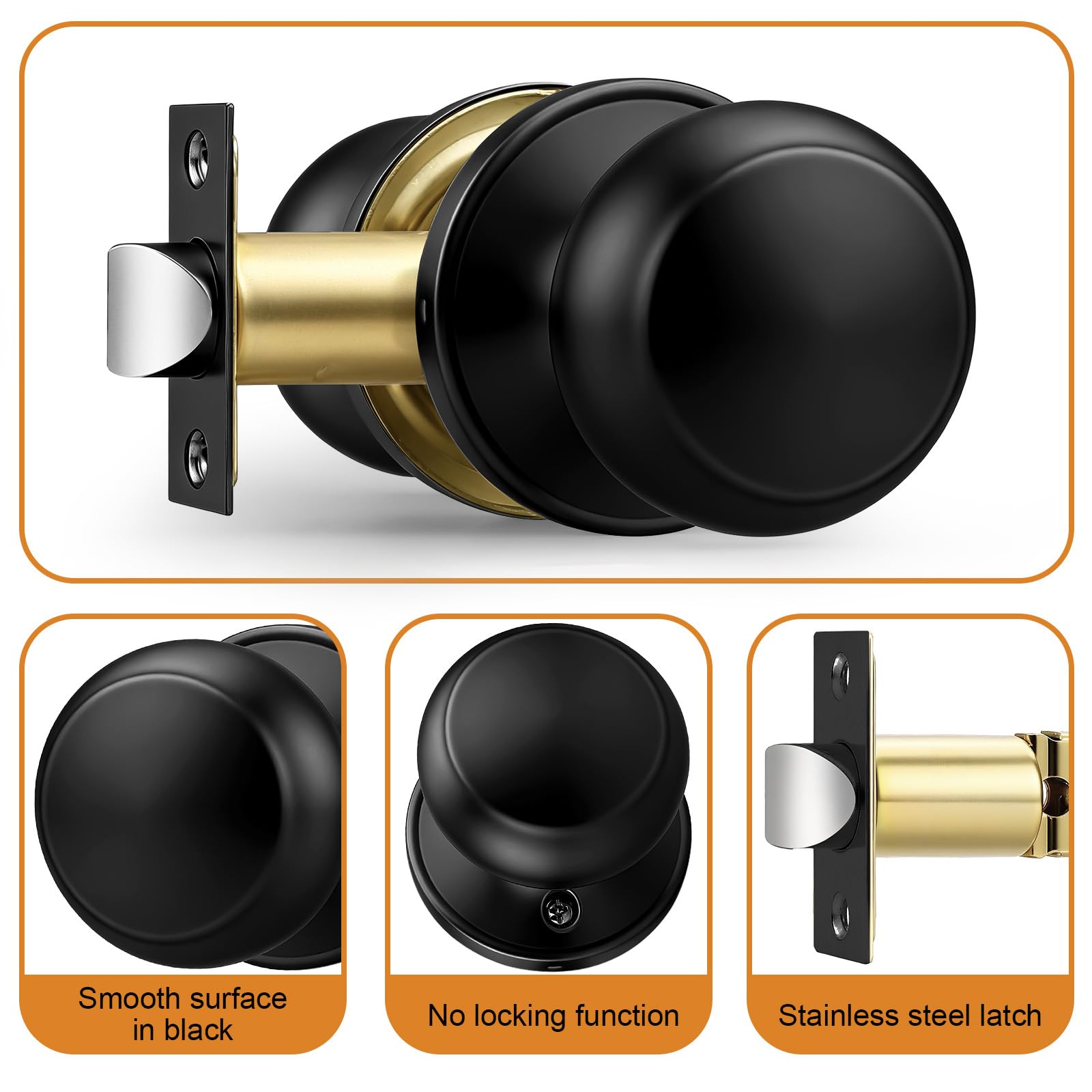 Probrico Black Matte Door Knobs - 6 Pack -6