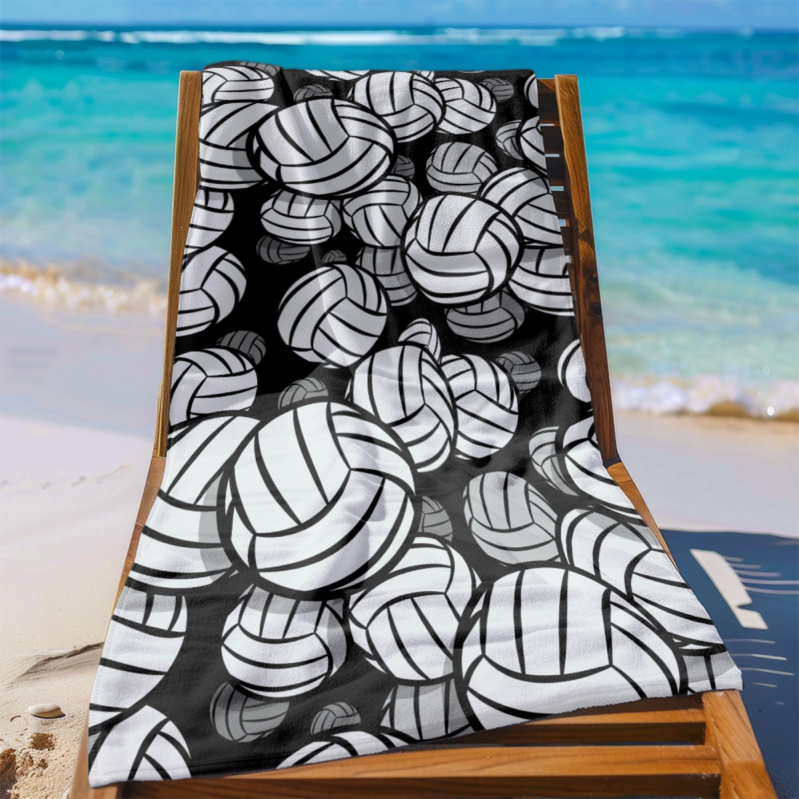 Tapis de Plage XXL Anti Sable Boule Noire Blanche Serviette Piscine Adulte,Natte De Plage Pliable, Voyage Accessoires De Plage Camping,Serviette de Bain Personnalisée
