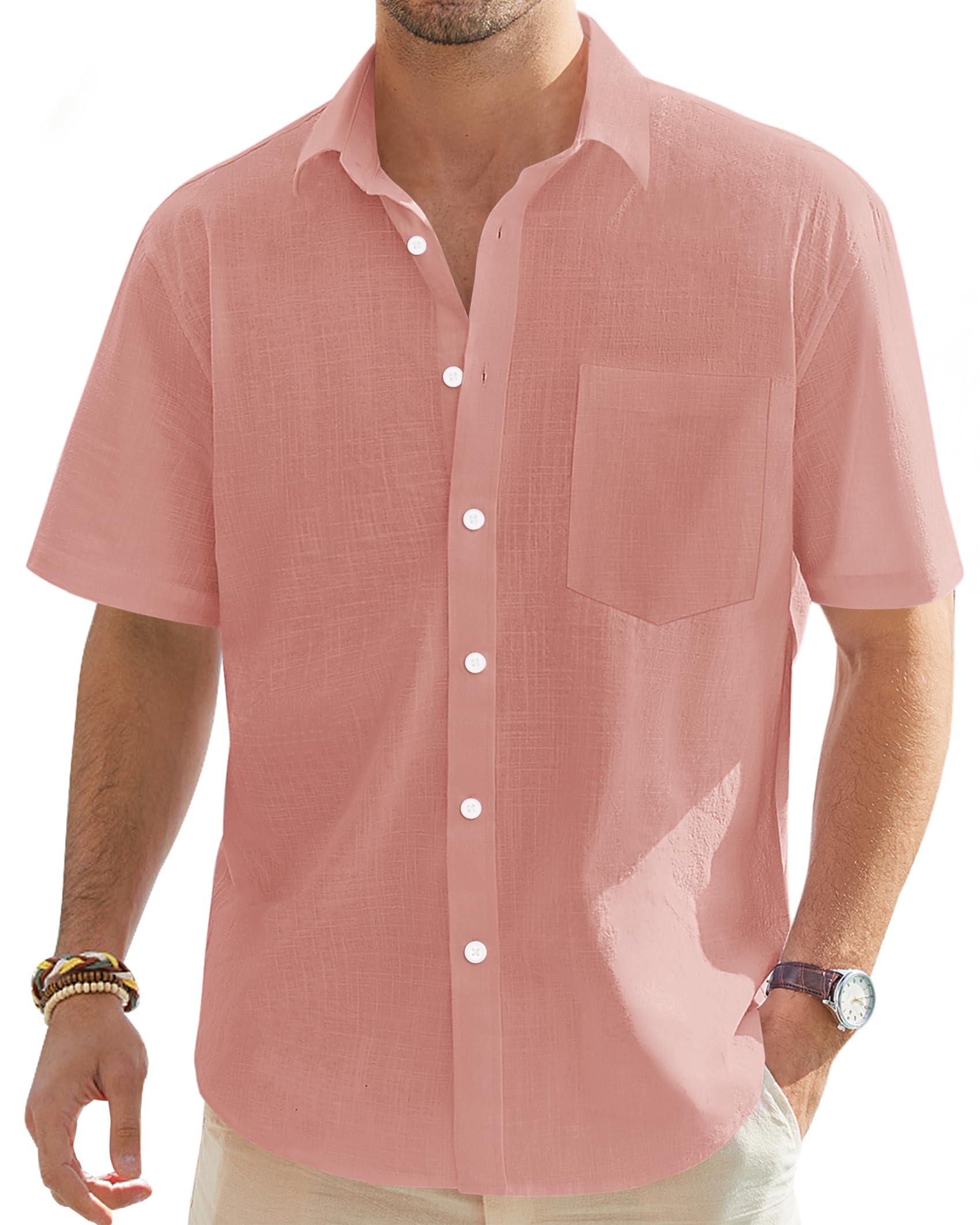 J.VER Leinenhemd Herren Hemd Kurzarm Leinenshirt Freizeithemd Businesshemd Sommer Casual Regular Fit Shirt