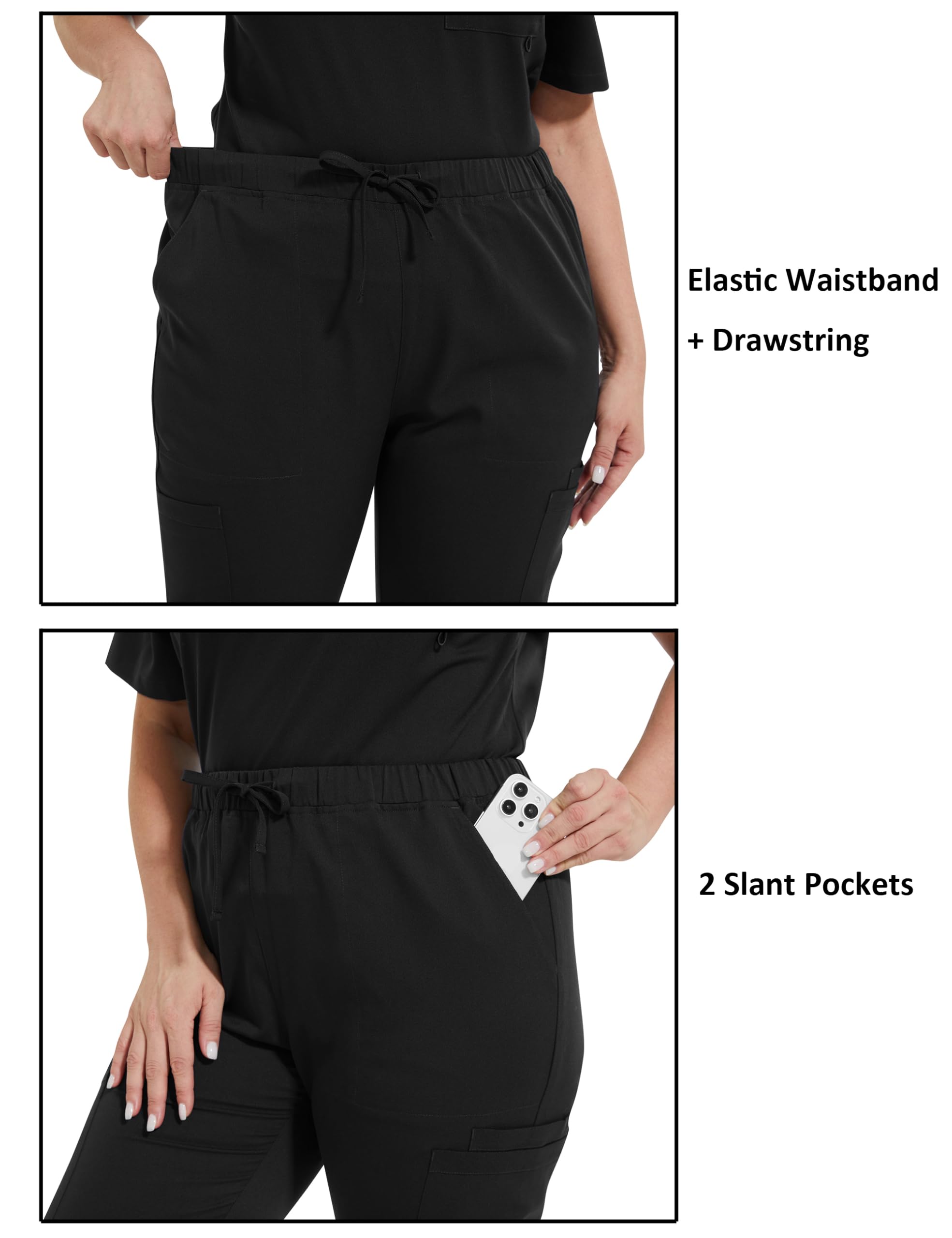 Pantaloni Sanitari Donna Pantaloni Medici con Elastico in Vita 6 Tasche, Pantaloni da Lavoro Donna Pantaloni Infermiere Dentista OSS Sala Operatoria