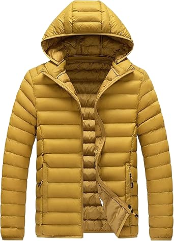 Men's Winter Down Coats Thicken Warm Puffer Jacket Lightweight Windproof Padded Coat Overcoat with Hooded