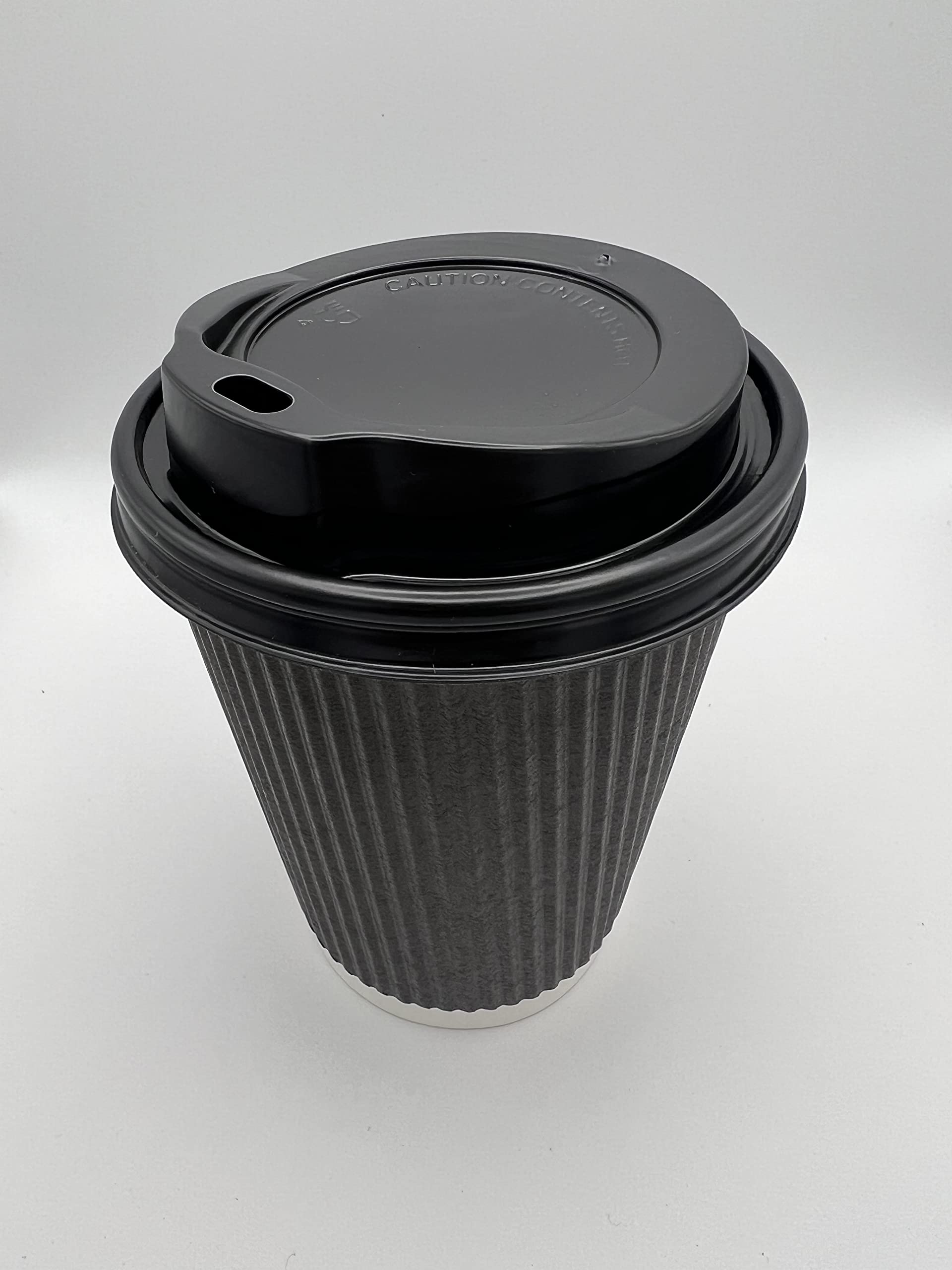 Carnivore Cartel Black 12oz 340ml Ripple Paper Disposable Insulated Coffee Cups with Black sip lids (100x)