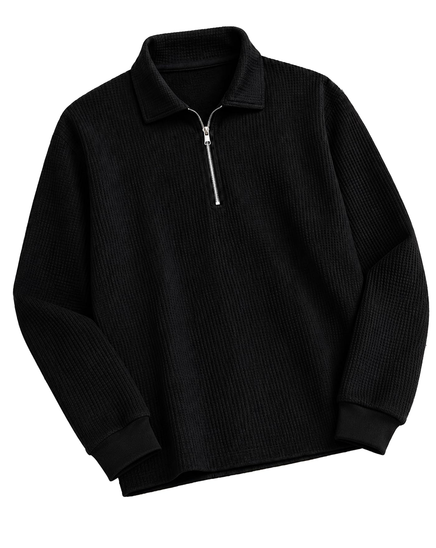 ausk Men's Waffle Knit Textured Full Sleeve Polo T-Shirt | Cotton Blend Regular Fit Zip Polo Neck Solid Smart Casual T Shirt for Men | Casual Wear, Travel & Weekend Wear Tshirt for Men-picture-11