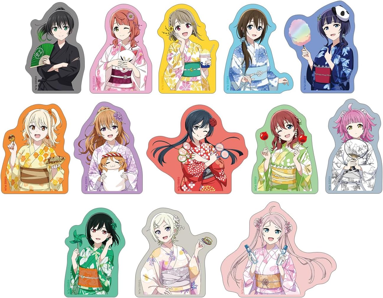 Love Live! Rainbow Gasaki Academy School Idol Gathering Illustrated Festival Ver. Trading Die Cut Stickers, Box of 13