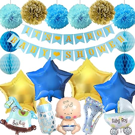Amazon ベビーシャワー 出産祝い 飾りつけ ブルー 男の子 子供 誕生日 パーティー デコレーション 文字 風船 風船 バルーン おもちゃ