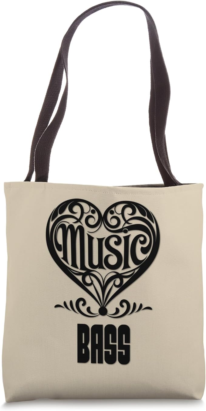 Music Lover Elegant Scrolled Heart for Bass Fans Khaki Color Tote Bag