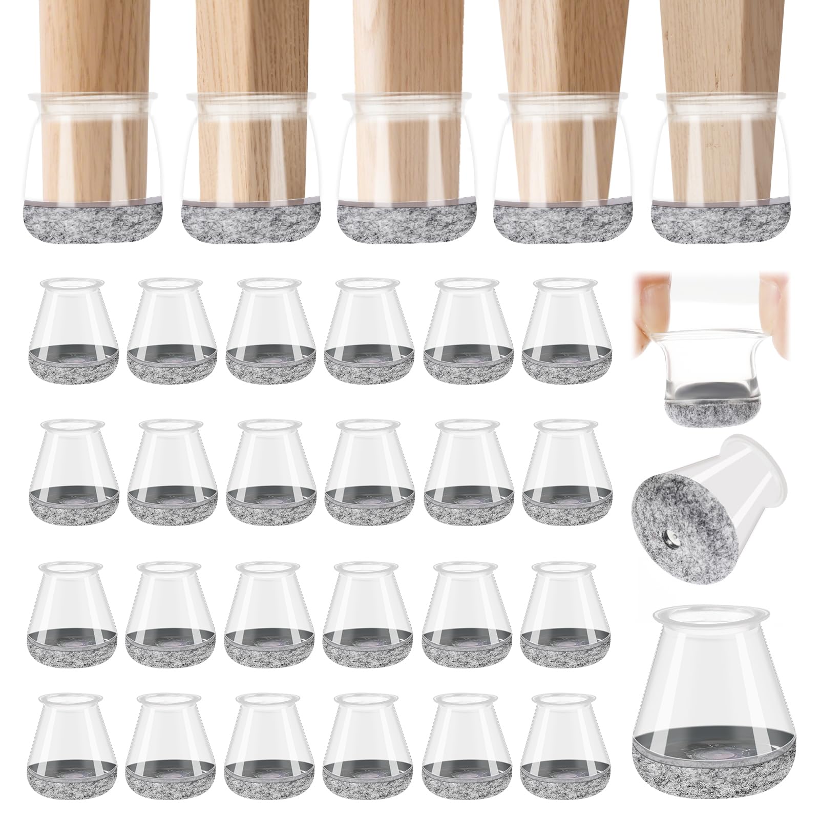 Zikenis 24 pezzi Gommini Rotondi per Sedie,Tappi per Sedie in Silicone,Rotondo Trasparente Caps Protector Pad,Protegge il Pavimento dai Graffi e gambe del tavolo