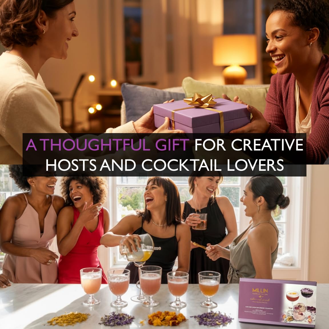 MILLIN Cocktail Garnish Gift Set – Edible Flowers & Dehydrated Fruits | Premium Bar Accessories | Unique Gift for Her | Holiday gifting