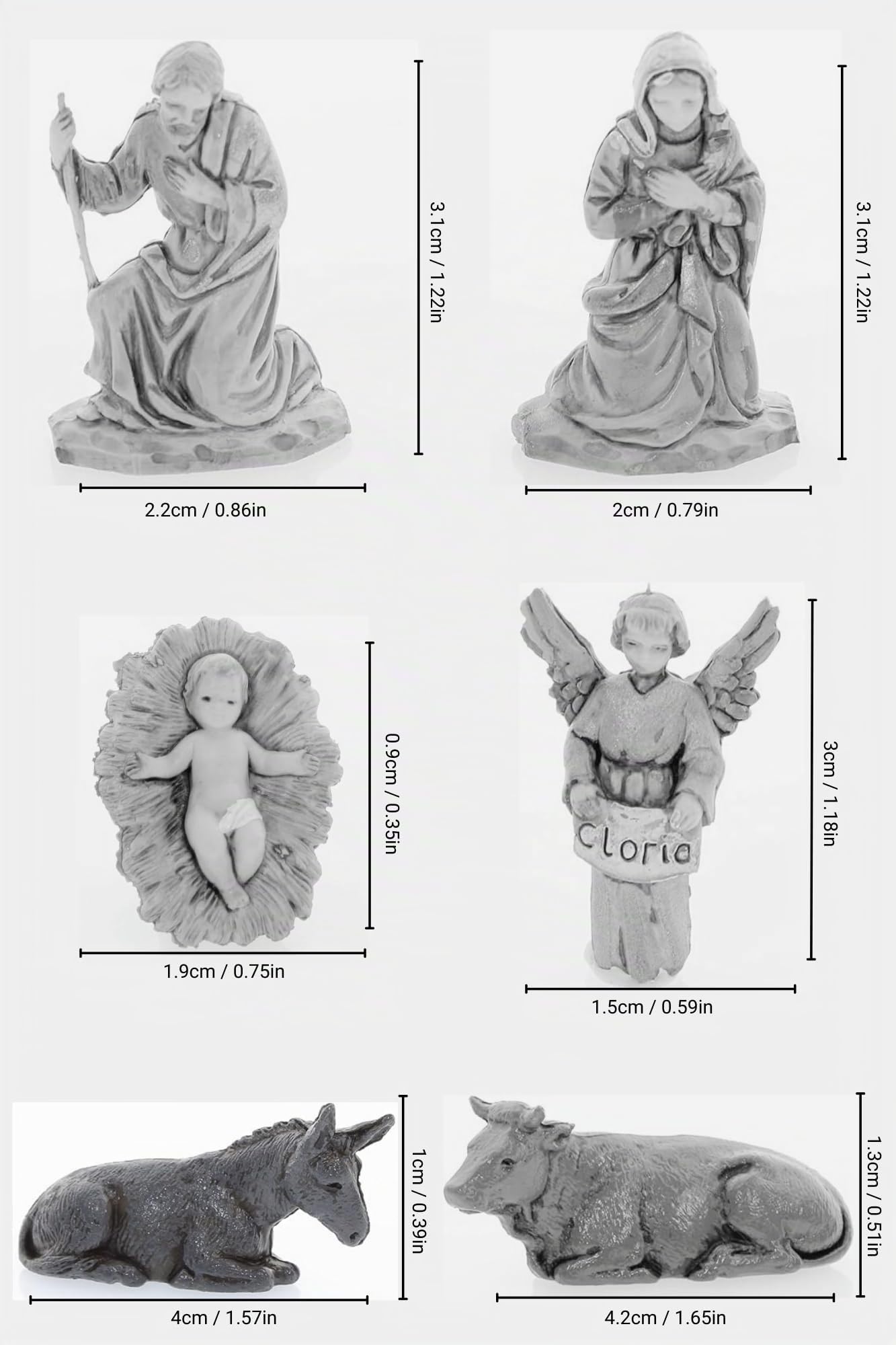 Moranduzzo Natividad 6 Figuras Apta para Belén de 3,5 cm Escala 1:50 – Micro 3,5 – Figura Indestructible, Estilo Siglo XVIII, Acabada a Mano, Escultor M. Landi