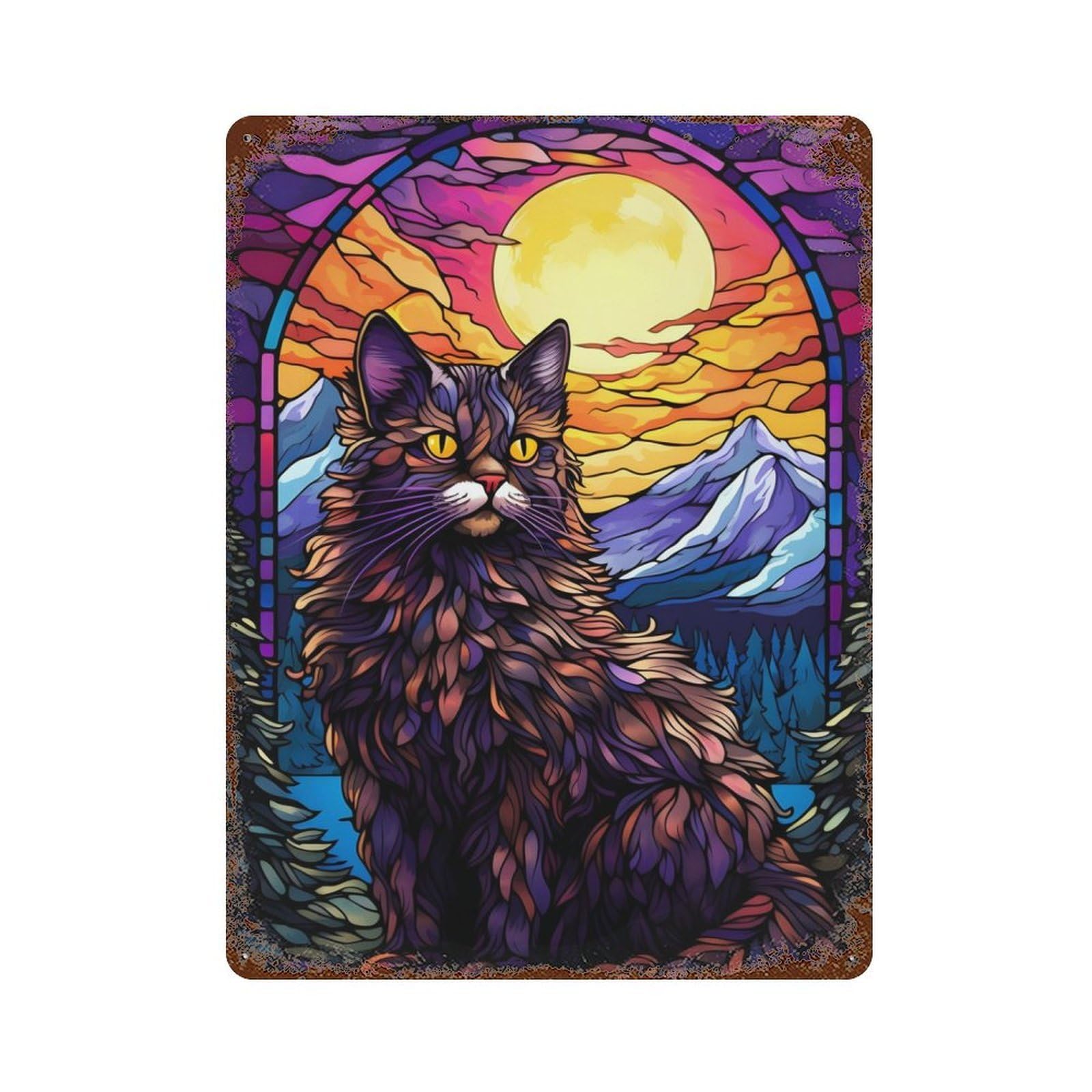Maine Coon Cat Abstract Vintage Metal Tin Sign 15.7"x11.8", Industrial Home Decor for Garage, Pub Or Kitchen