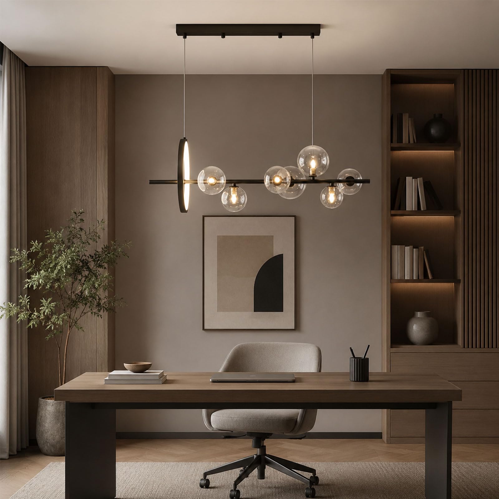 CONERY Lampada a sospensione moderna in metallo con sfera, lampadario in vetro a 7 luci/10 luci, lampada a sospensione industriale a sospensione a soffitto nero per camera da letto, soggiorno, cucina