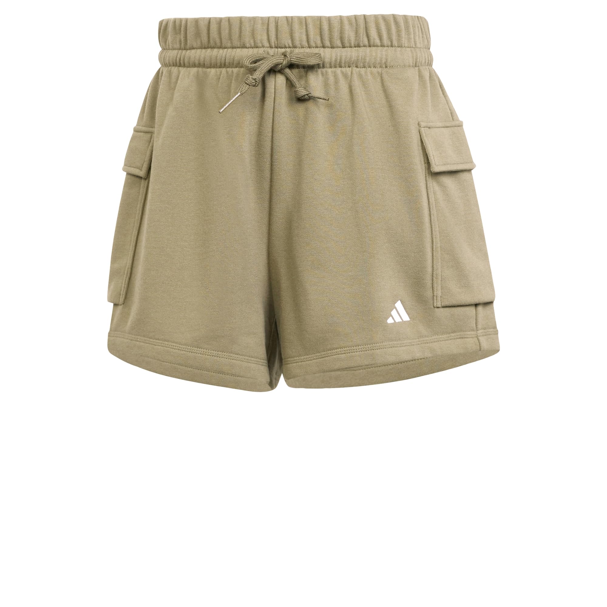 adidas Women's Essentials Small Logo French Terry Cargo Shorts, Olive Strata/White, XL