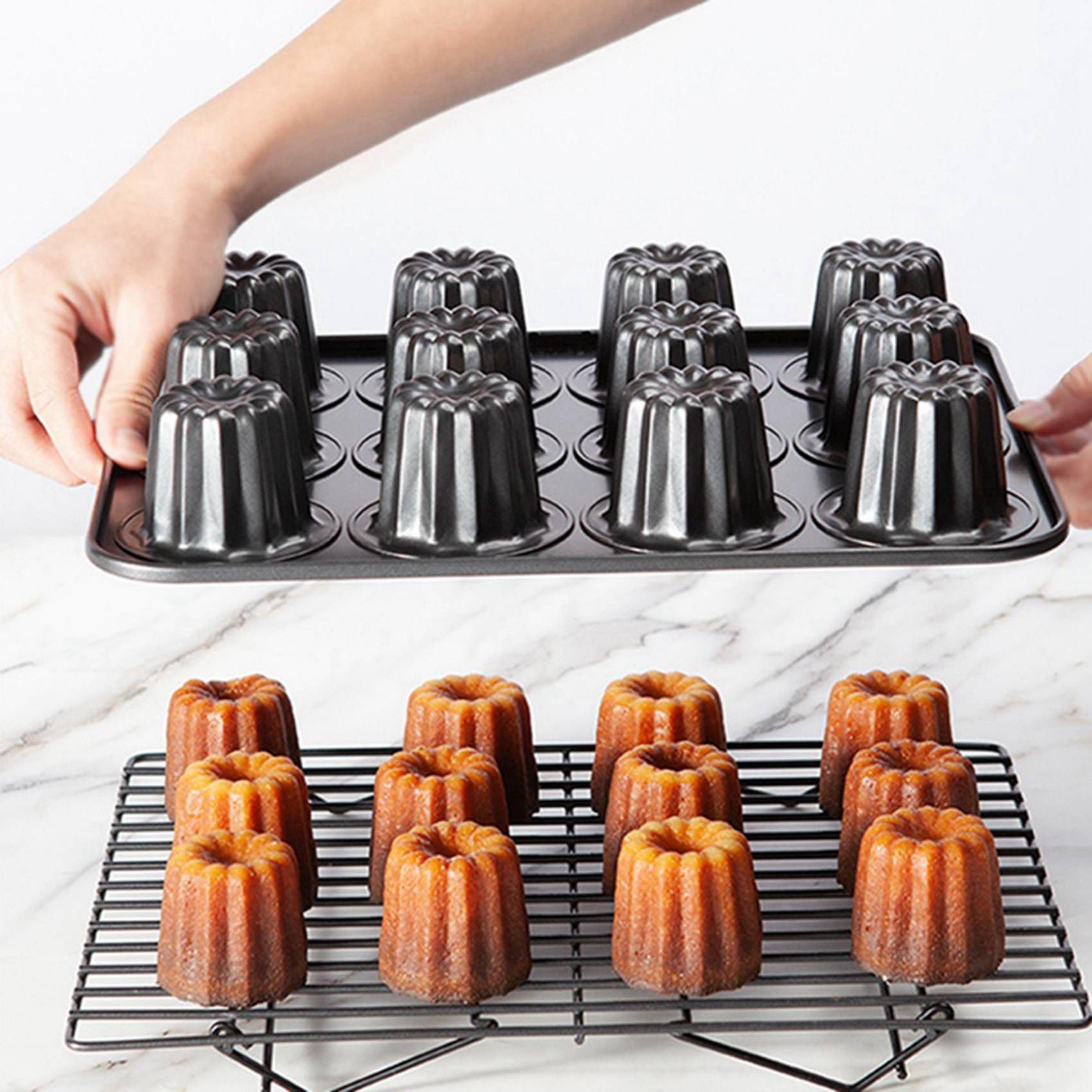 2X Moule à Gâteau Canele à 12 Cavités Moule à Gâteau Antiadhésif Canele Muffin Moule à Cupcake pour la Cuisson au Four Moules à Pouding