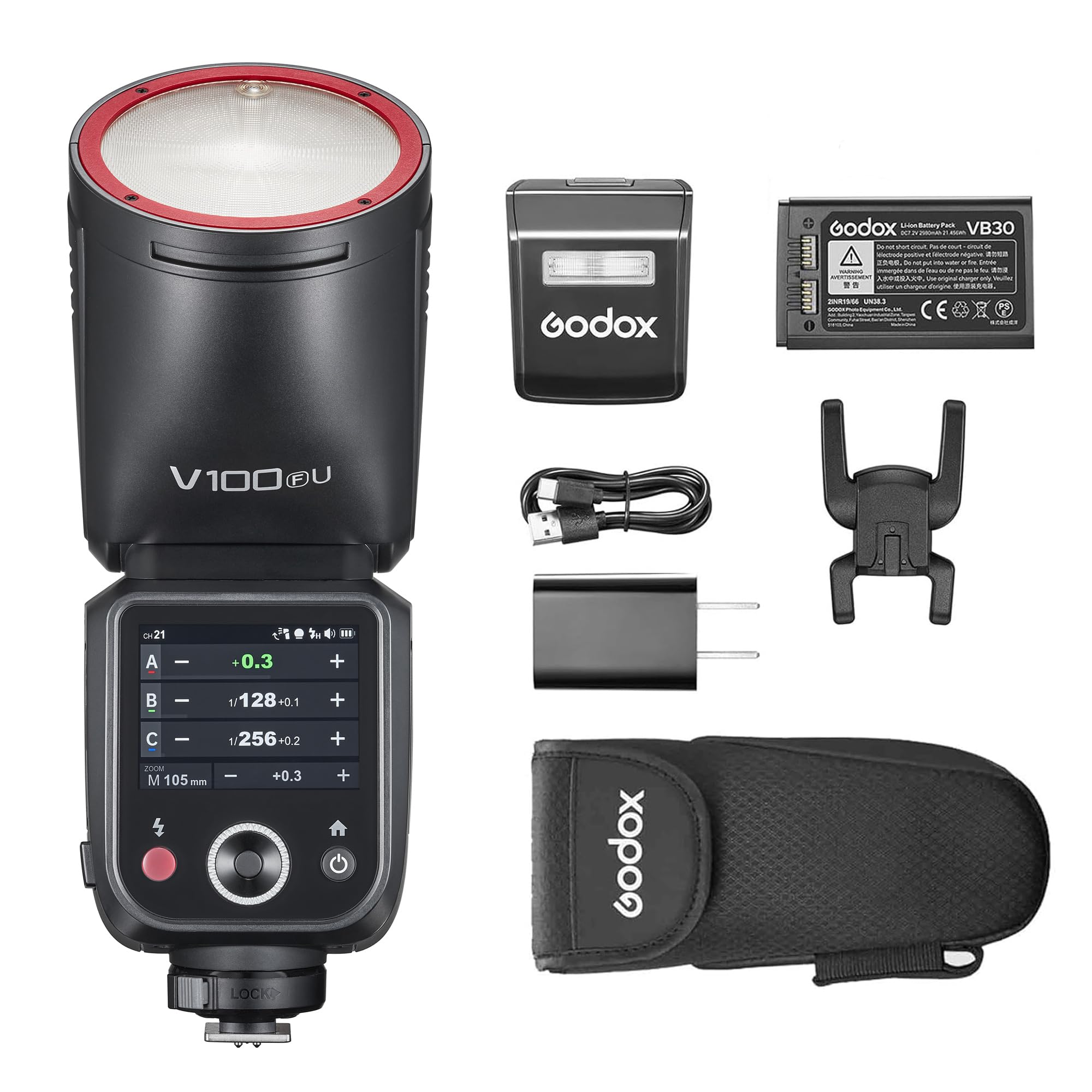 Godox V100F Flash V100-F Round Head Touch Screen Flash, GODOX V1 for Fuji Upgraded 100W TTL Camera Flash, Built-in Lithium Battery, Compatible with Fujifilm Cameras