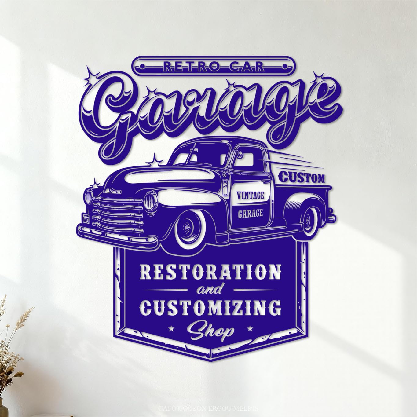 Lettering Decals Garage Parking Room Vintage Garage Restoration 51x58.5cm Car Body Decoration DarkBlue