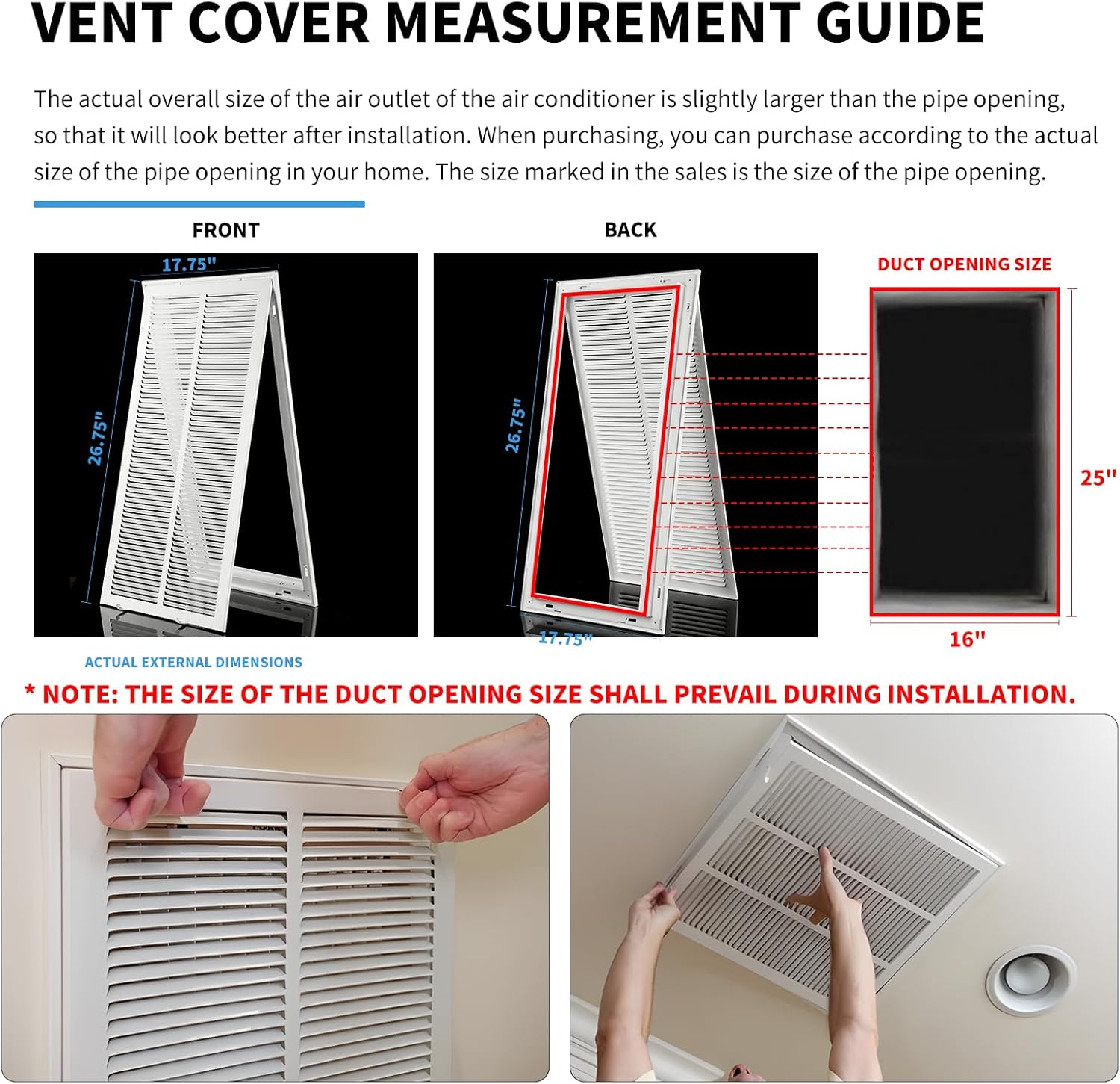 16x25 Return Air Grille [Duct Opening Size] Return Vent Cover for Wall or Ceiling,Steel Return Air Grill Removable Face/Door for 1 inch Filters (16W x 25H [Duct Opening])