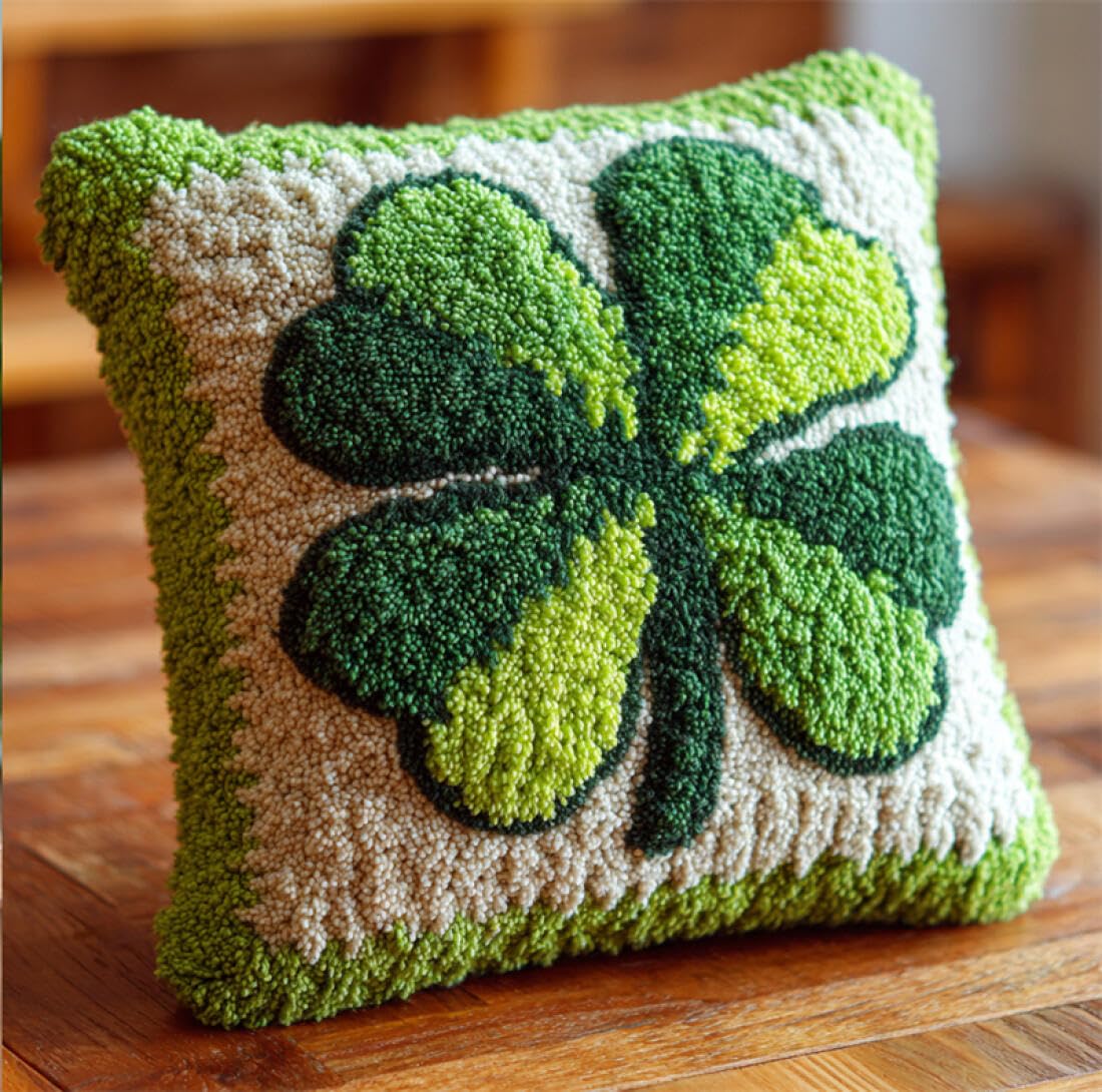Kitquiver Latch Hook Craft Kits Cartoon Leaves Latch Hook Kit Pillow DIY Rug Crochet Hook Cushion Making Kits with Preprinted Pattern Canvas 17x17In