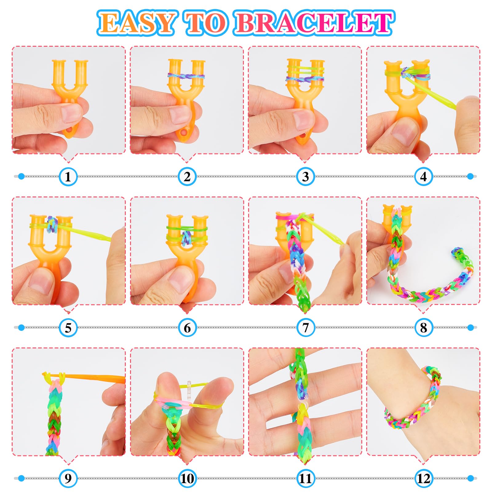 Lanvixo 2700 Pezzi+ Kit Elastici per Braccialetti, 30 Colori Elastico per Braccialetti Bambina con Ganci Telaio in 40 Scatole, Set Braccialetti fai da te Regali per Bambini 6-12 Anni
