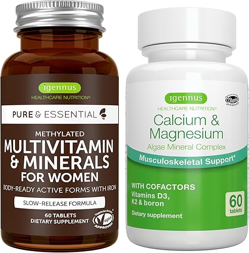 Miniatura 1 de Multivitamínico y minerales para mujeres + paquete vegano de complejo de calcio y magnesio, multivitamínico avanzado de liberación sostenida +