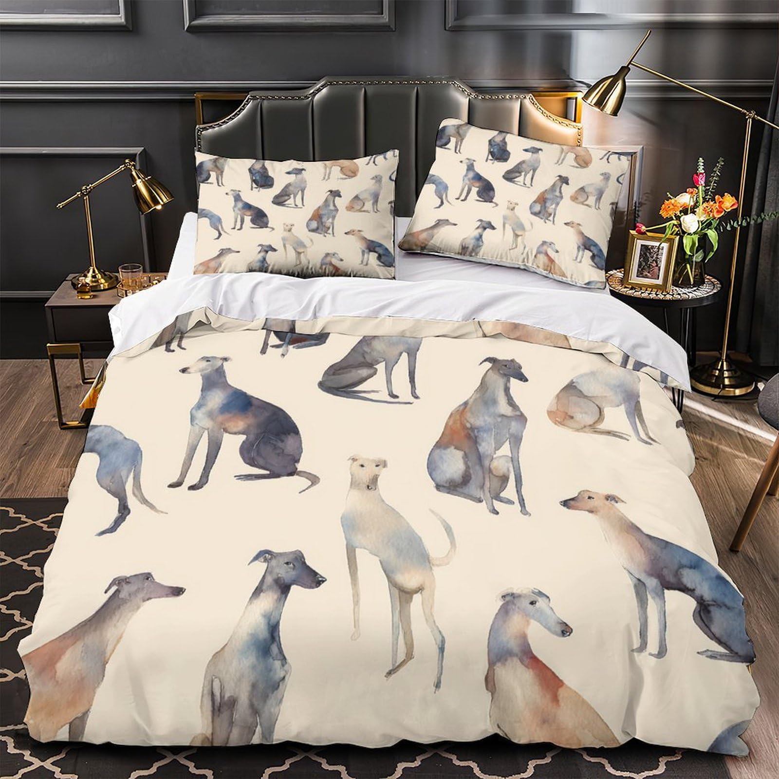 Housse de couette Lévriers fermeture éclair pour changer vos draps sans effort et parure 200x200